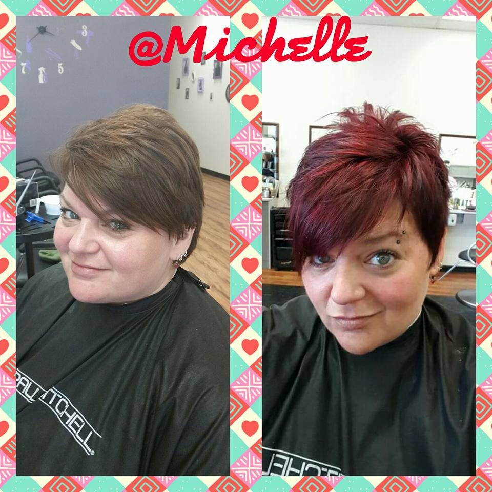 Red pixie before and after