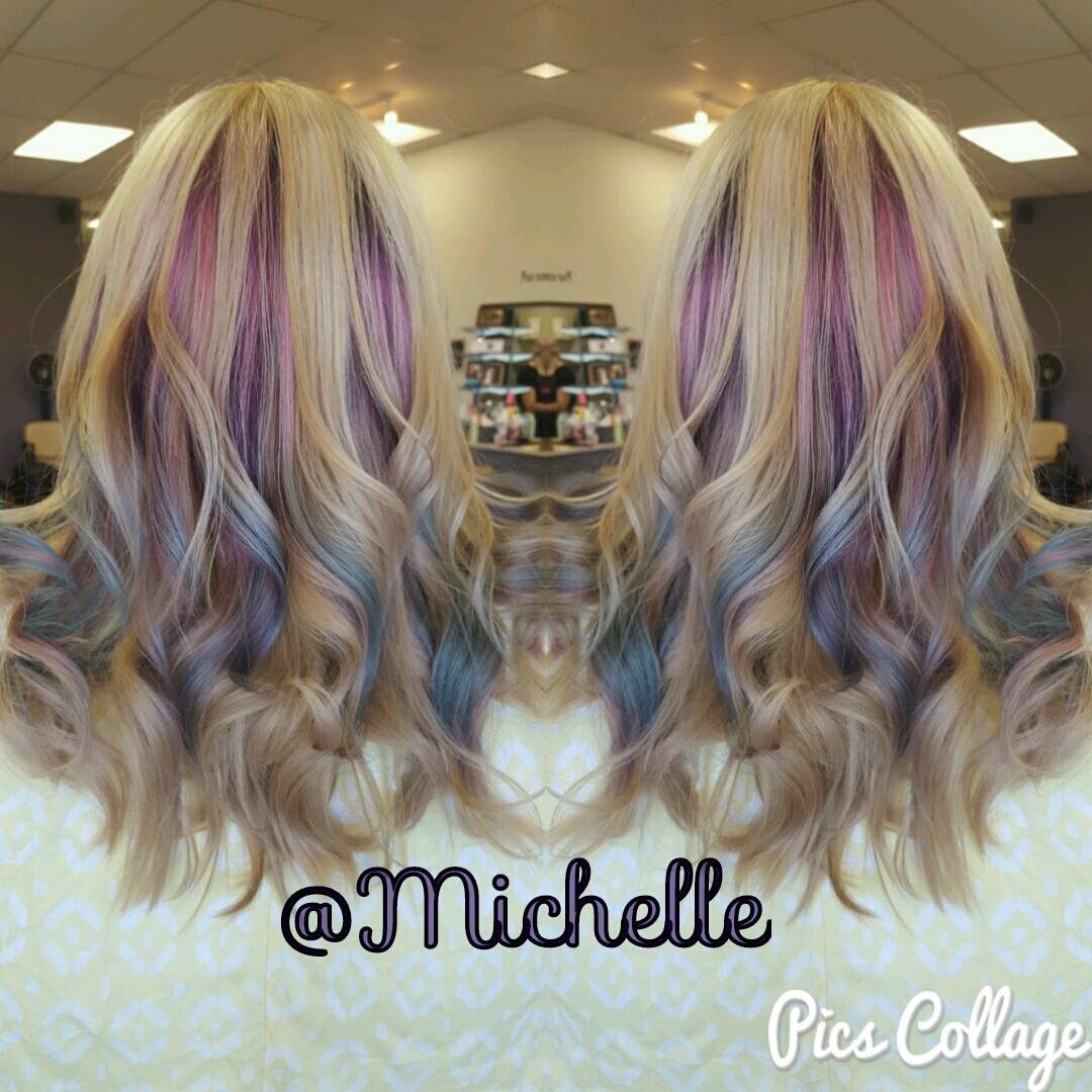 Blonde balayage with violet